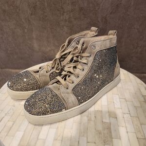 Christian Louboutin Taupe Brown Strass RARE Sneakers size 45 & COA